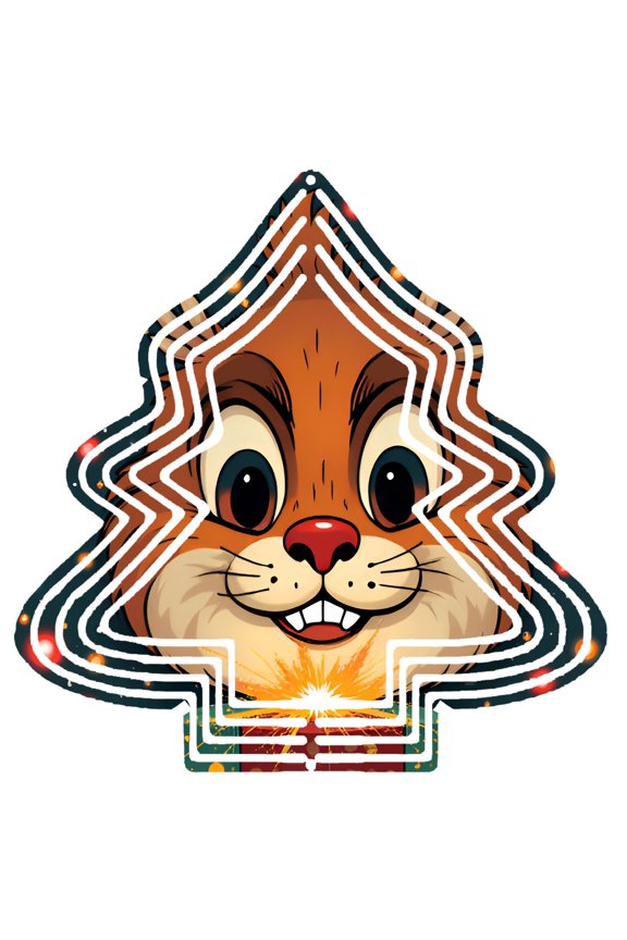 Metal Hanging Christmas Tree-Shaped Wind Spinner with Cartoon Squirrel Face & Sparkles - Festive Garden Decoration for Yard