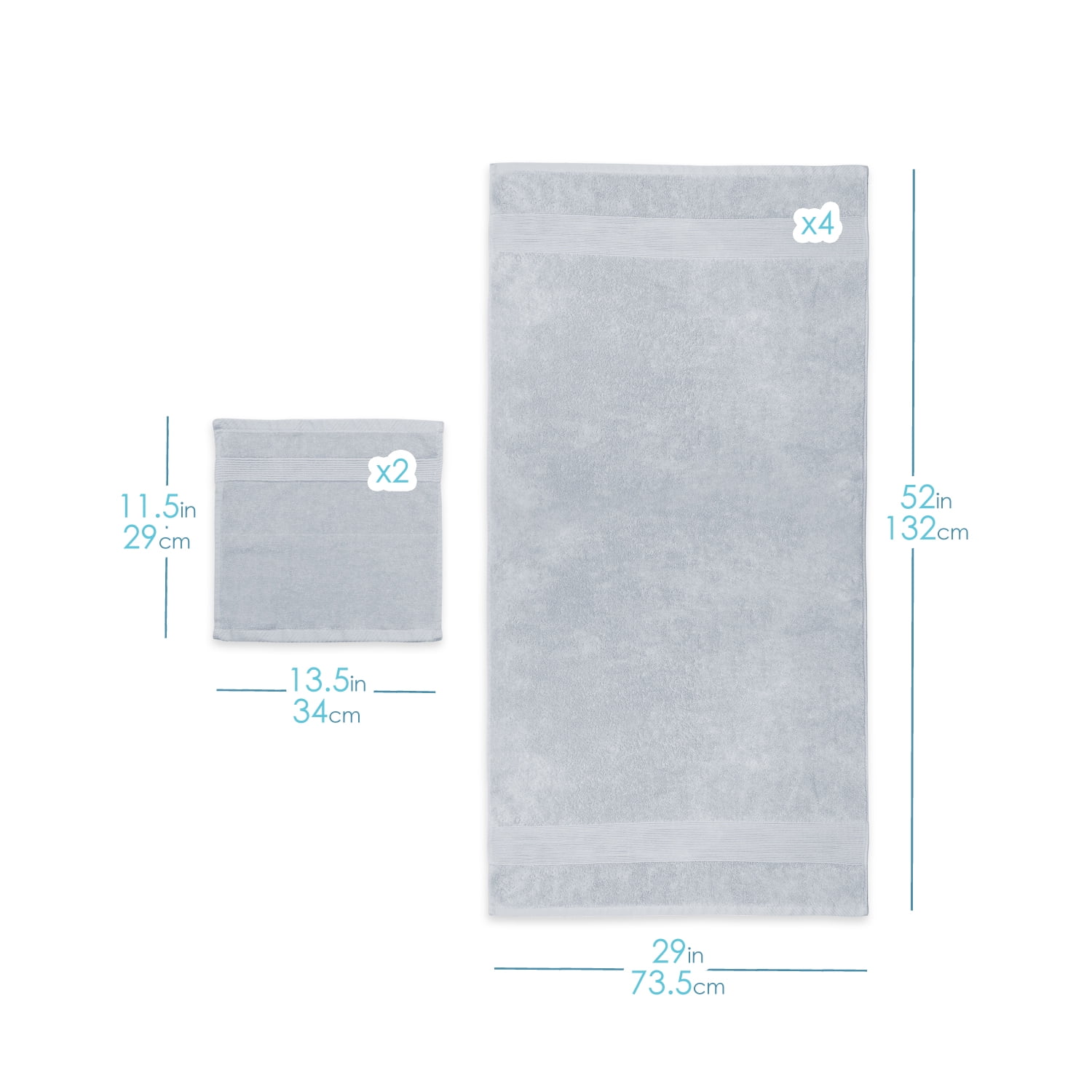 Clara Clark Bath Towels Set, 100% Cotton Luxury Soft Set of 12 Multipurpose Wash Cloths, Ice Blue