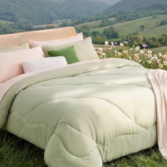 BDEUS 7 Pieces Comforter Set King,Bed in A Bag,All Seasons Bedding Sets with Comforter,Fitted Sheet,Flat Sheet,Pillowcases & Shames,Sage Green