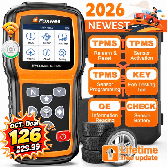 Foxwell T1000 Car TPMS Reset Tire Pressure Sensor Activate Program-ming Scan Tool, Key Fob Testing, Lifetime Free Update