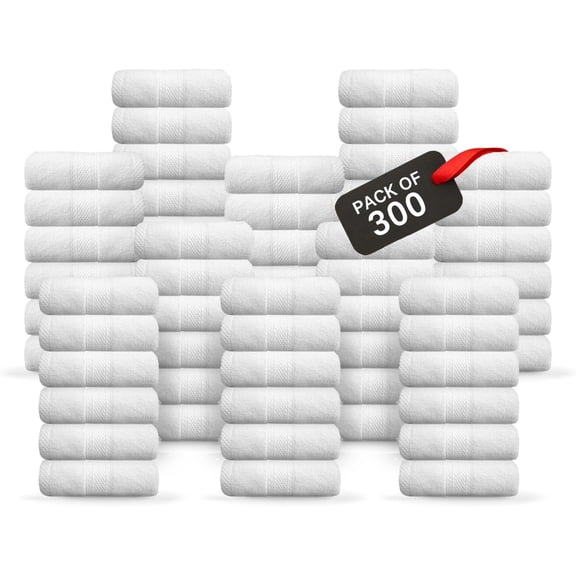 Belem Exclusive Brick Design Washcloths Bulk – 13x13 Pack of 300 – 2-Ply 100% Combed Cotton 600 GSM – Ultra-Soft, Lightweight, Highly Absorbent – White face towels for Hotels, Spas, Gym & Resorts