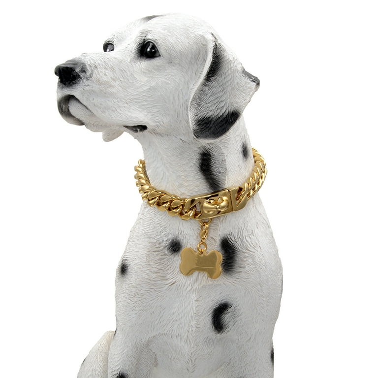  New Gold Chain Dog Collar with Bling Cubic Zirconia Secure  Clasp,15MM Strong Stainless Steel Cuban Link Chain Collars,Luxury Necklace  Walking Collar for Small Medium Dogs : Pet Supplies