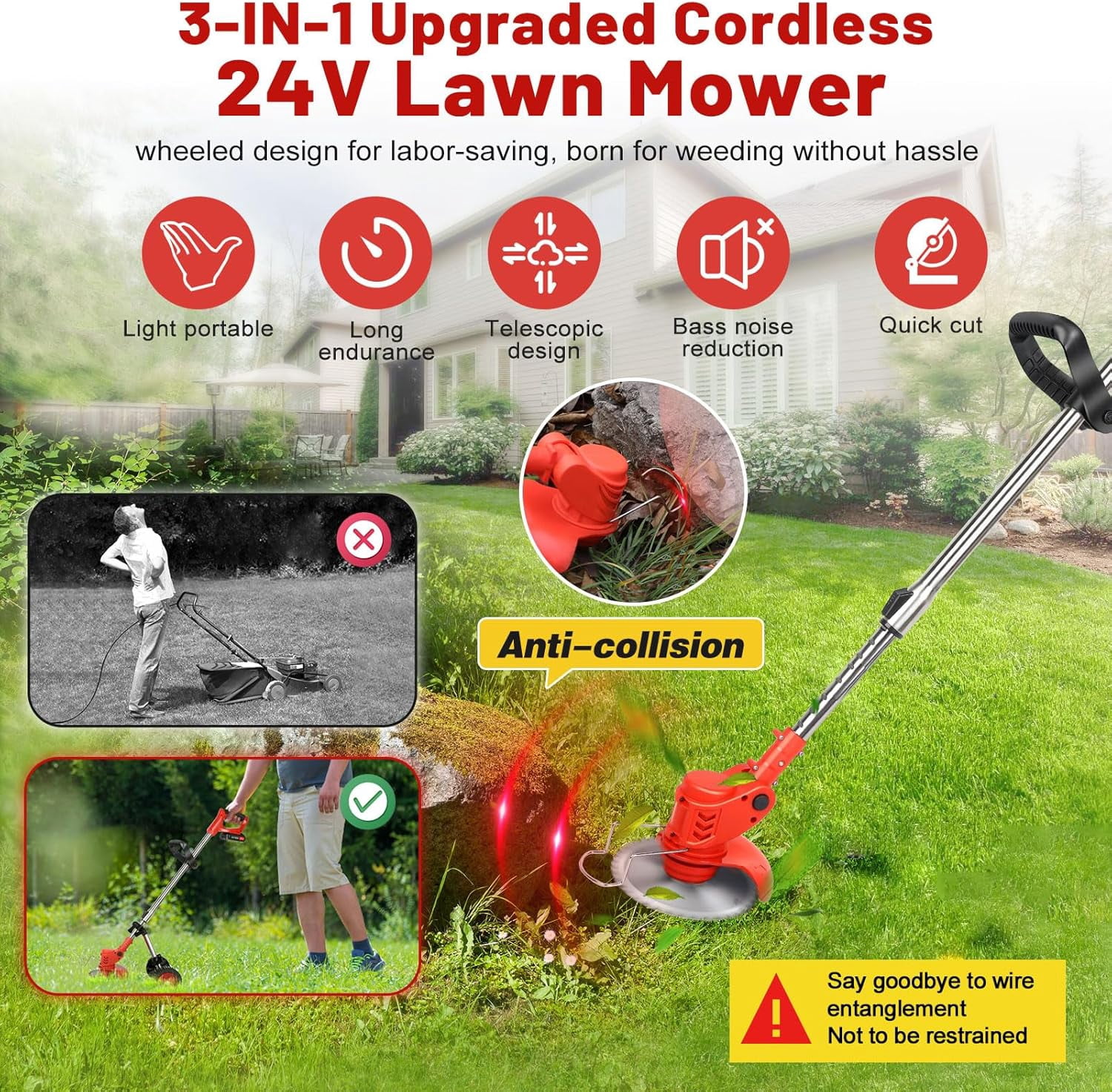 Weed Eaters Cordless, Tanbaby 3-in-1 Battery Powered, 6 inch Grass Trimmer & String Trimmer/Edger Kit for Lawn Garden Trimming