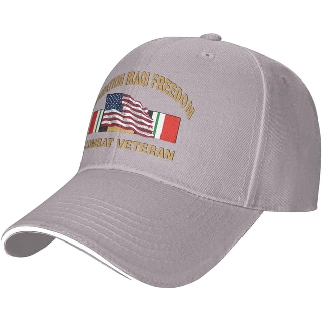 Operation Iraqi Freedom Combat Veteran with American Flag Baseball Cap Adjustable Sun Hat