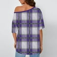 thumbnail image 6 of Htigea Off Shoulder Tops for Women Plaid Short Sleeve Shirt Casual Loose Fit Blouse Summer Tunic Tops for Holiday Party Purple S, 6 of 6