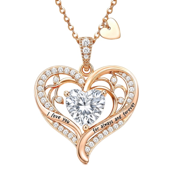 HESHPAWS Love Pendant Necklaces for Women With Birthstone Zirconia, Christmas Birthday Anniversary Jewelry Gift for Women Wife