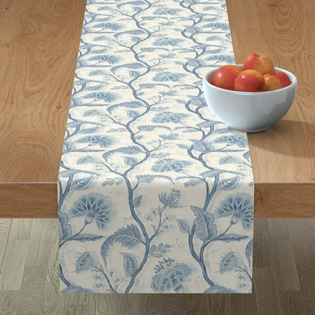 

Cotton Sateen Table Runner 72 - Chintz Floral Chinoiserie Soft Blue Cream Decor Indigo Traditional Classic Print Custom Table Linens by Spoonflower