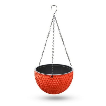 MISSMILE Plant Pots Plastic Hanging Planter for Indoor Outdoor Plants Self Watering Hanging Basket with Drainer and Chain Red