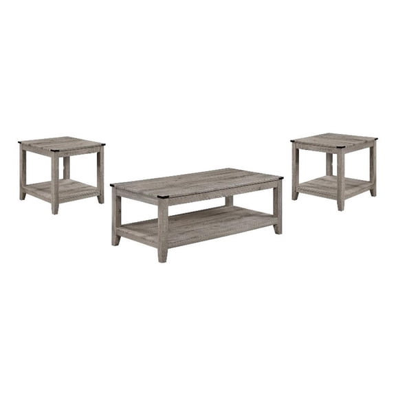 Benjara Hilton 3 Piece Coffee & End Table Set- Wood- Storage Shelf- Beige Finish