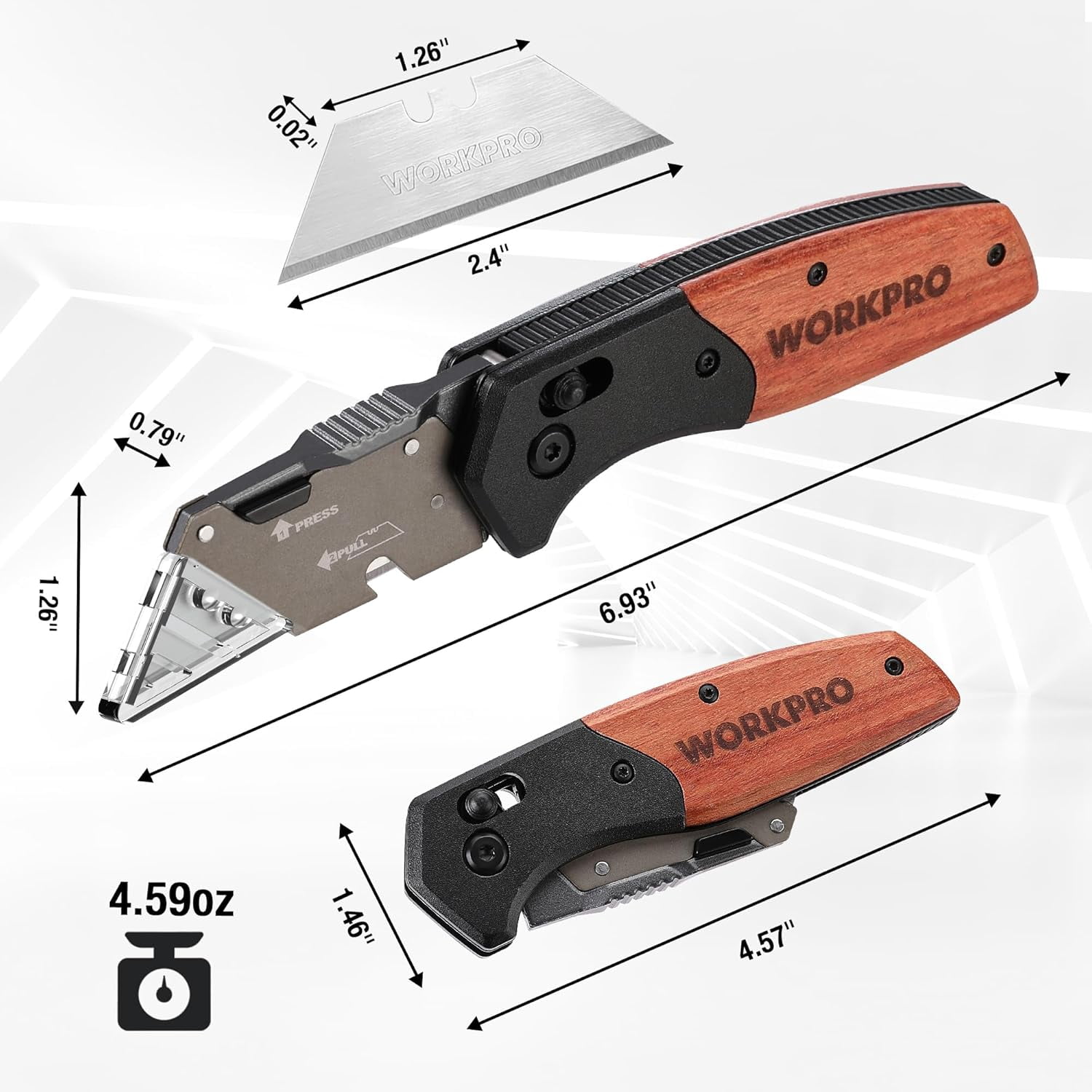 Folding Utility Knife, Razor Blade Knife with Axis Lock, Quick Change Box Cutter, EDC Wood Handle Foldable Pocket Cutter, Extra 10PC 5 Blades Included