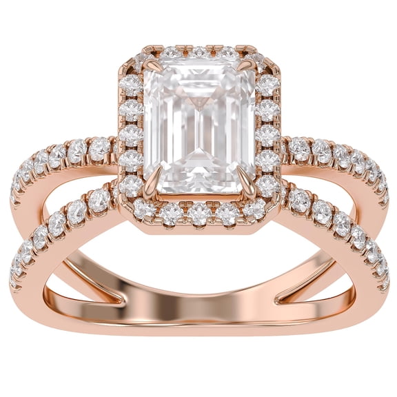 AFFY IGI Certified Criss Cross Halo Solitaire Engagement Ring for Women, 2.15 Carat (ctw) Emerald and Round Lab Grown Diamond Ring In 14K Solid Rose Gold F-G Color, VS-SI Clarity Jewelry Size-10