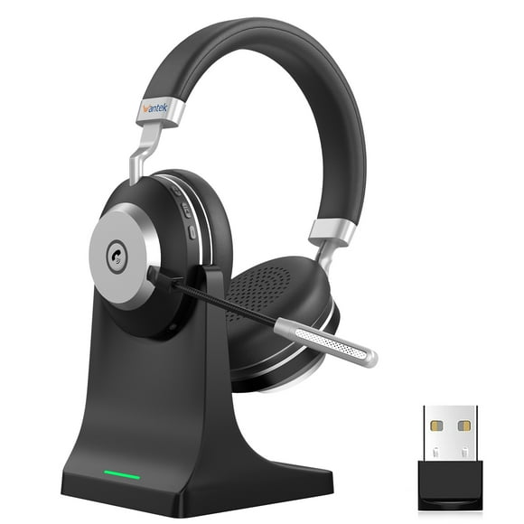 V5.3 Computer Bluetooth Headset with Microphone for PC, with Noise Cancelling Mic, USB Dongle, Charging Base & Mute Button for Work/Cell Phones/Computer/Call Centre/Zoom