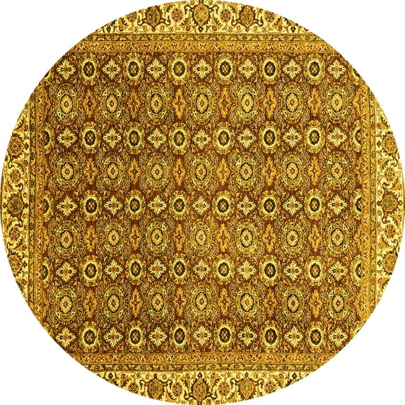 Ahgly Company Indoor Round Abstract Yellow Modern Area Rugs, 4' Round