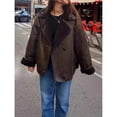 thumbnail image 6 of Women Thick -Lined Faux Suede Jacket Oversized Leather Coat Moto Jacket Biker Winter Overcoat Brown L, 6 of 10