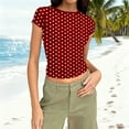 thumbnail image 5 of Y2k Tops Womens Slim Fit Base T-shirts Short Sleeve Crewneck Casual Summer Basic Tee with Graphic Prints (XL, Red|Polka Dot), 5 of 8