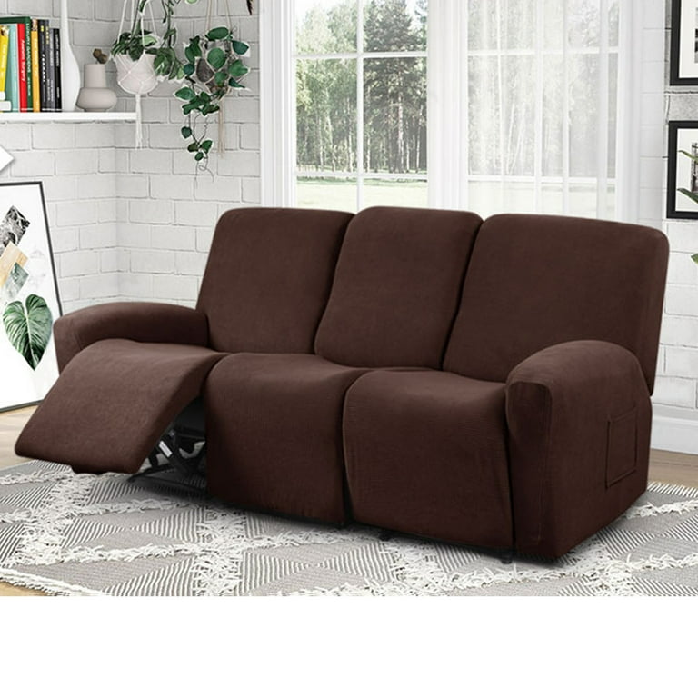 TAOCOCO Recliner Sofa Slipcovers for 3 Seater Couch Stretch Solid Jacquard Sofa Couch Covers Chocolate