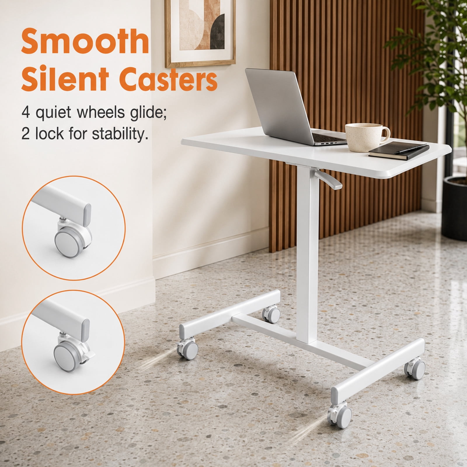Alvantor Mobile Rolling Desk with Wheels Adjustable Height, Portable Rolling Laptop Desk with 2 Lockable Wheels, Adjustable Height Computer Workstation for Home Office