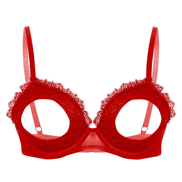 Womens Lingerie Cutout Padded Underwired Bra Tops Adjustable Straps Open Chest Bras Hollow Out Lace Brassiere Underwear