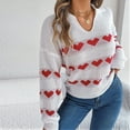 thumbnail image 5 of Scyoekwg Sweaters for Women Warm Casual Knitted Sweater Heart Print V-Neck Sweater Long Sleeve Fall Winter Clothes Pullover Sweaters(White,M), 5 of 8