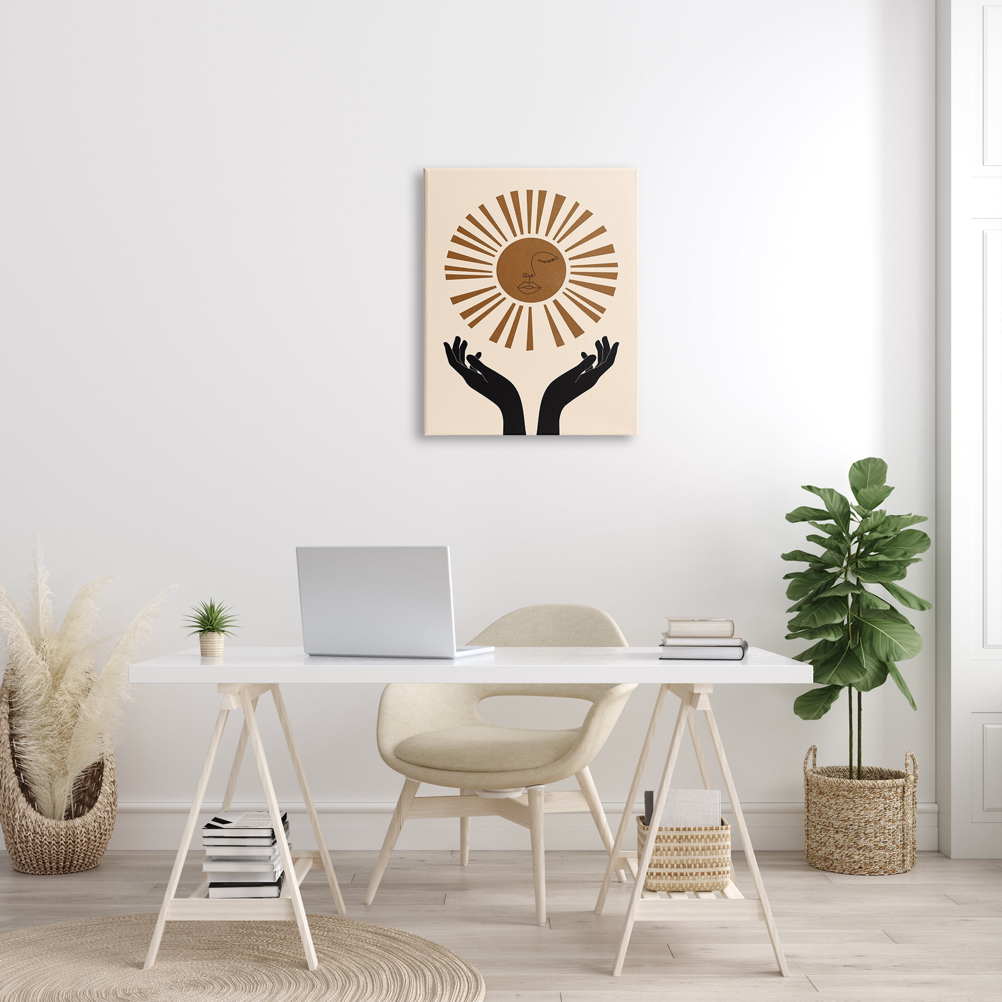 Stupell Industries Hands Holding Desert Sun with Face Linework, 24 x 30, Designed by JJ Design House LLC