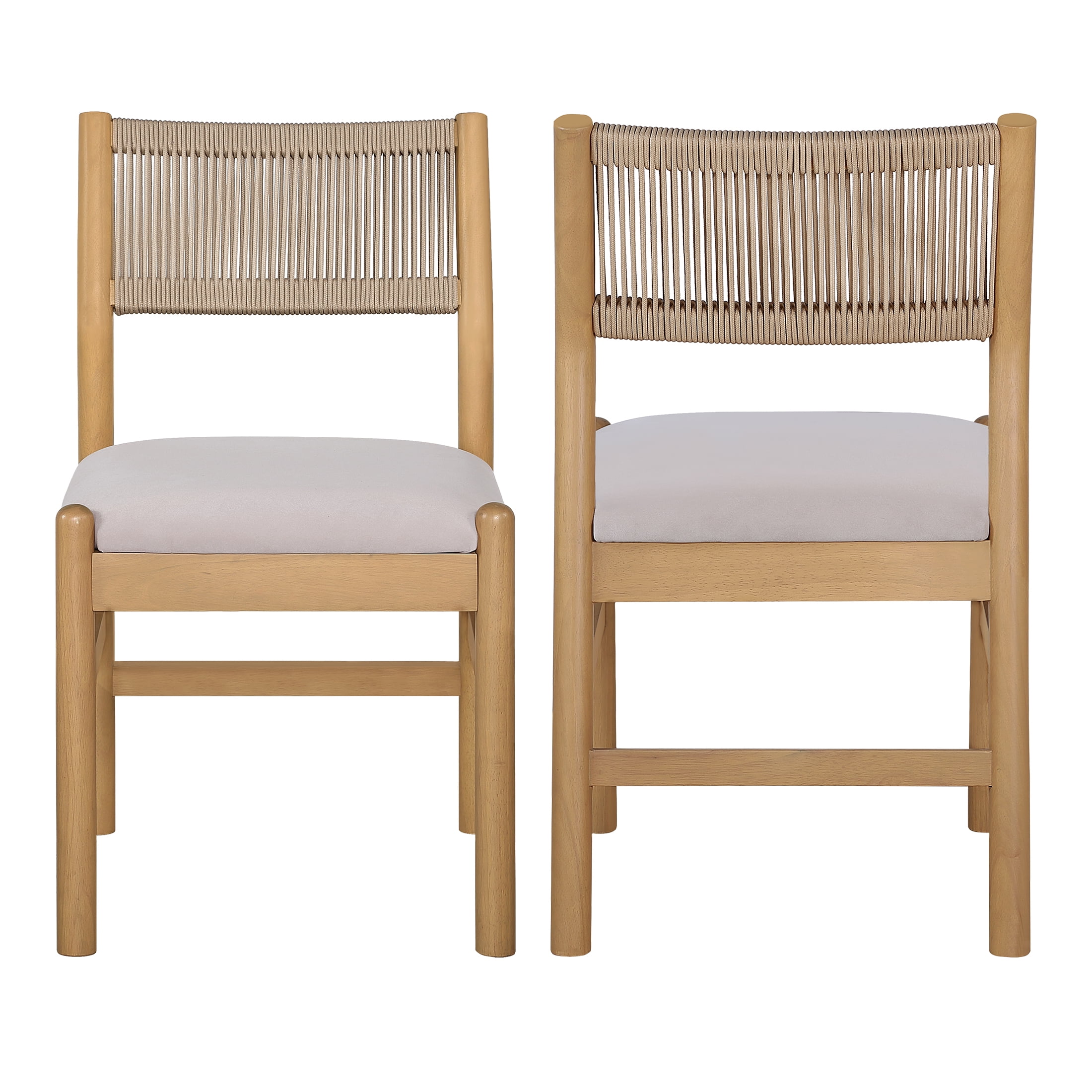 Better Homes & Gardens Lillian Fluted Dining Chairs 2 Pack, Beige Velvet, Rope Back