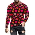 thumbnail image 2 of BiZtdJrK Mens Valentines T Shirt Plus Size Heart Print Long Sleeve Shirts Crew Neck Slim Fit Casual Spring Tee Tops Hot Pink XL, 2 of 5