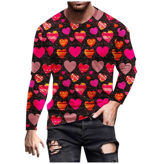 Mens Valentines Day Sweatshirts Big&tall Casual Loose Long Sleeve Round Neck Fitness Pullover Shirts Top (XL, Hot Pink)