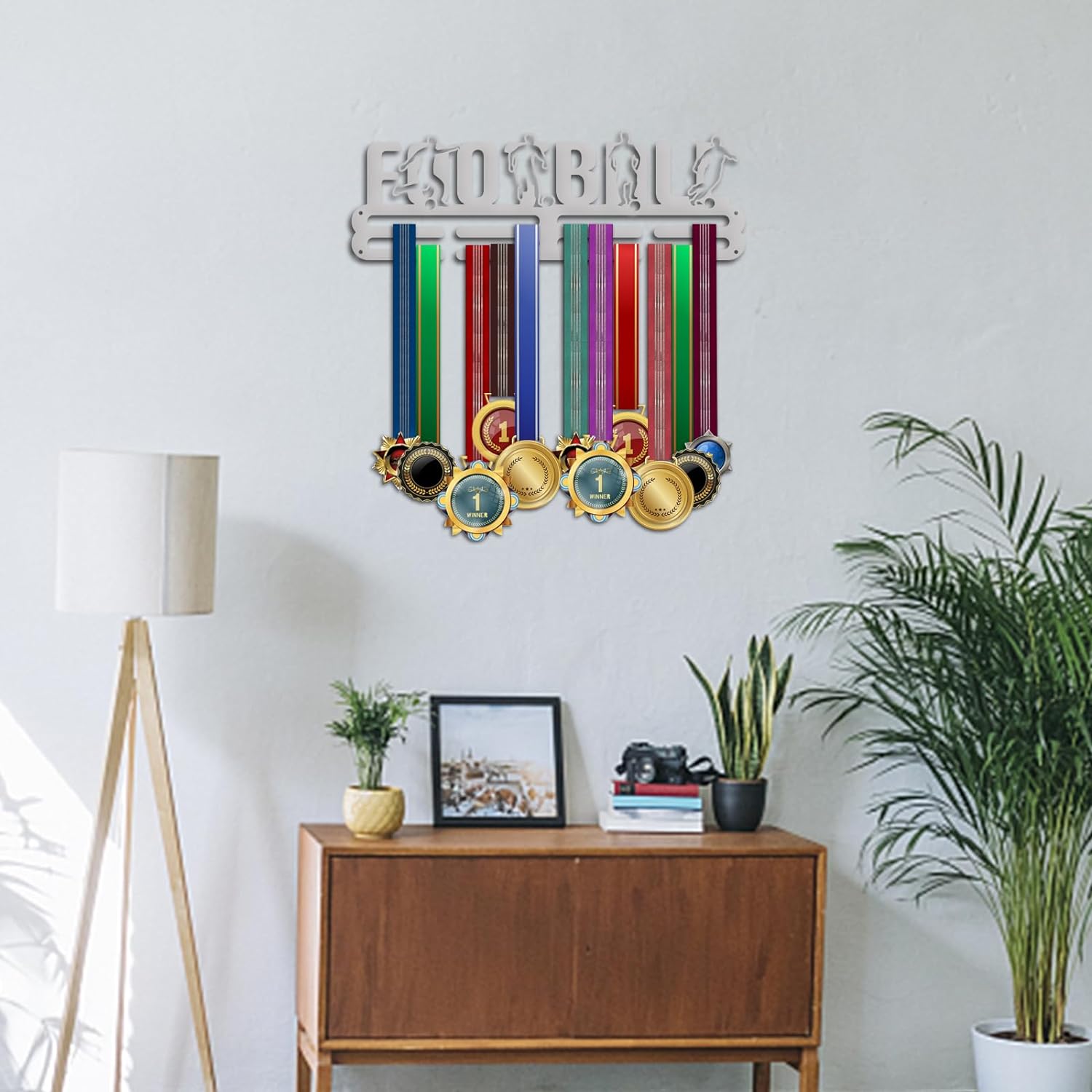 Football Medal Hanger Display Sports Medal Holders Soccer Medal Holder Solid Wall Mounted Medal Display Rack Wall Mount Tiered Award Rack for Over 60 Medals Athletes Football Players DIY