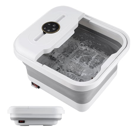 Collapsible Foot Spa with Heat, Bubble, Temperature Control, Foot Bath Massager with 8 Shiatsu Massage Rollers, Pedicure Foot Spa for Relaxation, White