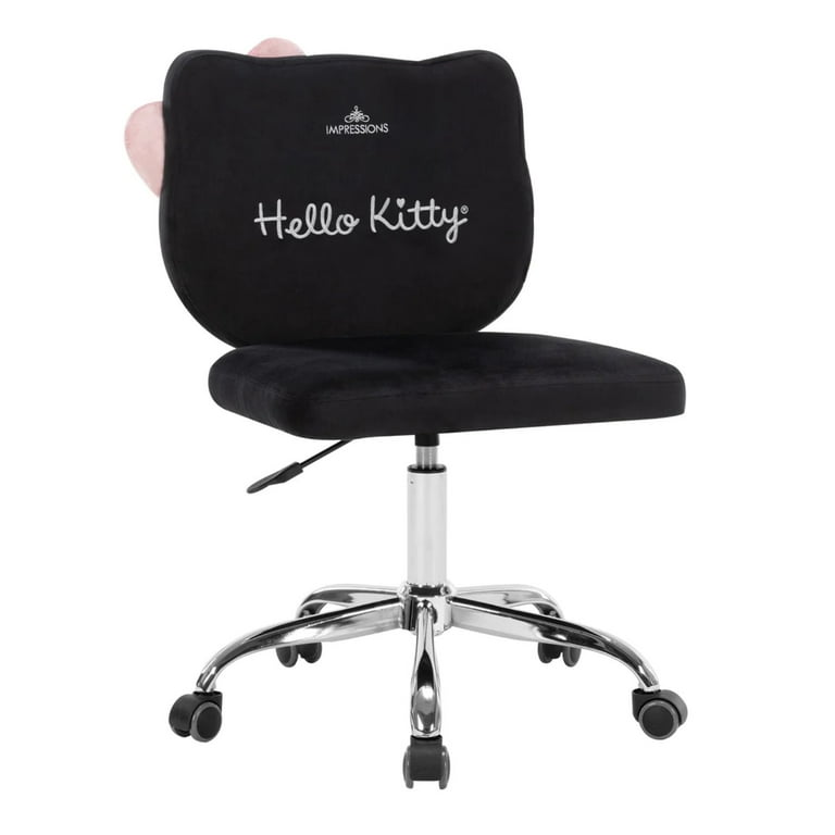 Impressions Vanity Hello Kitty Kawaii Swivel Vanity Chair for Makeup Room,  Adjustable Height Cute Desk Chair with Wheels Rolling, Comfy Velvet Fabric  Back Armless Chair for Dorm, and Bedroom (Black) 