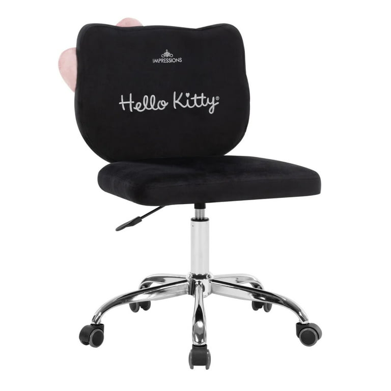 Impressions Vanity Hello Kitty Kawaii Swivel Vanity Chair for Makeup Room,  Adjustable Height Cute Desk Chair with Wheels Rolling, Comfy Velvet Fabric  Back Armless Chair for Dorm, and Bedroom (Black) 