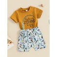 thumbnail image 2 of Suealasg Toddler Boys Clothes 6M 1T 2T 3T Short Sleeve Letter Print T-Shirt Tops and Fish Print Shorts Sets 2Pcs Baby Summer Outfits, 2 of 6