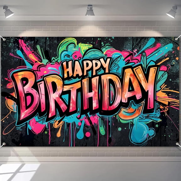 Graffiti Happy Birthday Backdrop Splatter Graffiti Birthday Background for Boys Girls Colorful Graffiti Birthday Party Decorations Banner Supplies Photo Booth Props