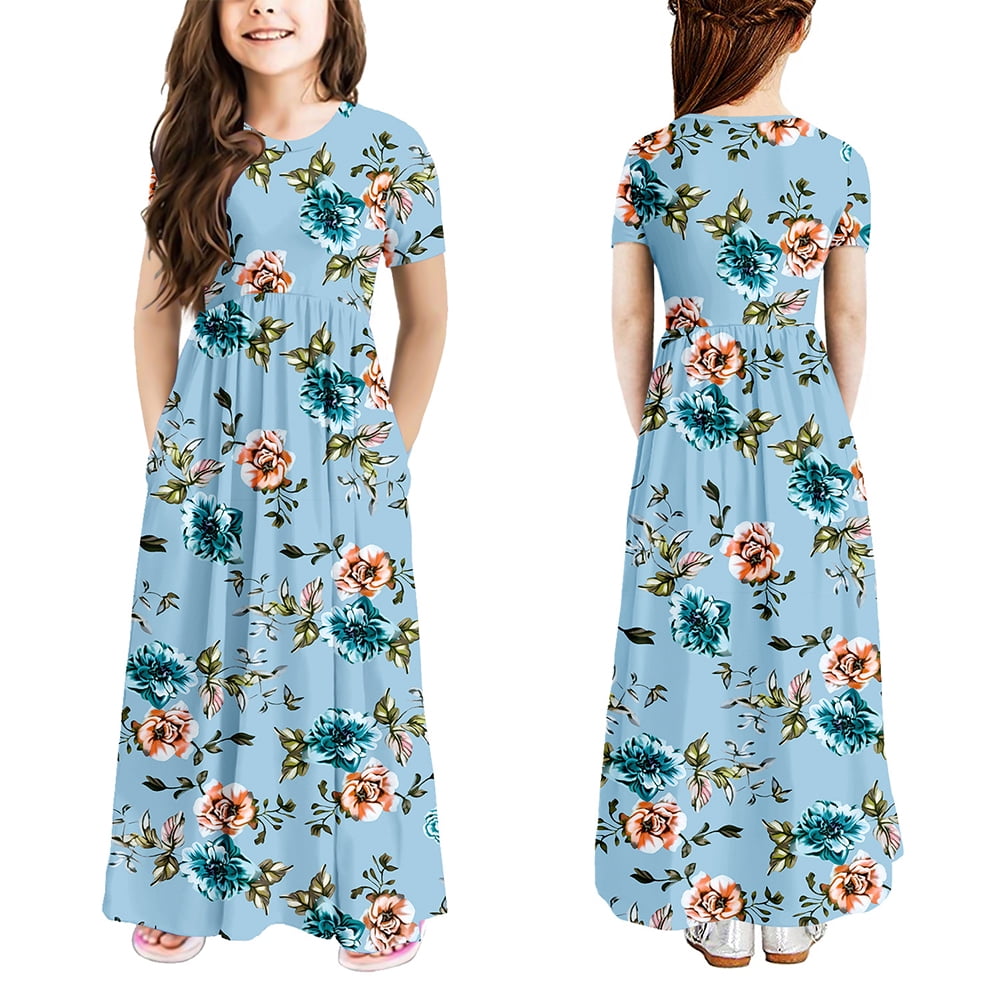 ONLYSHE Reduced Girls Dresses Short Sleeve Floral Cotton Summer ...
