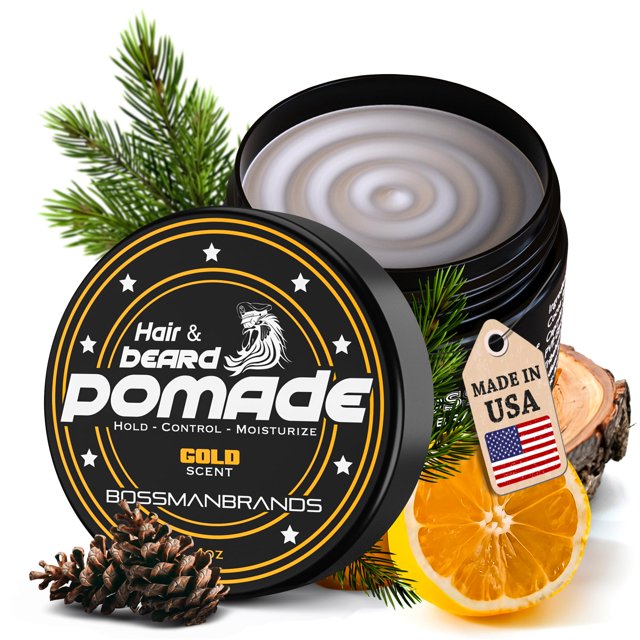Bossman Pomada para cabello y barba para hombres (aroma dorado) – Fijación media e hidratante para peinado de barba y bigote – Fabricado en Estados Unidos