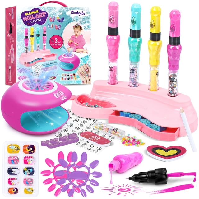 Set de esmaltes de uñas Combaybe para niños y niñas de 7 a 12 años con secador y bolígrafo