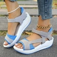 thumbnail image 2 of Lovskoo 2024 Women's Boho Wedge Sandals Open Toe Ankle Strap Summer Platform Beach Roman Sandals Blue, 2 of 8