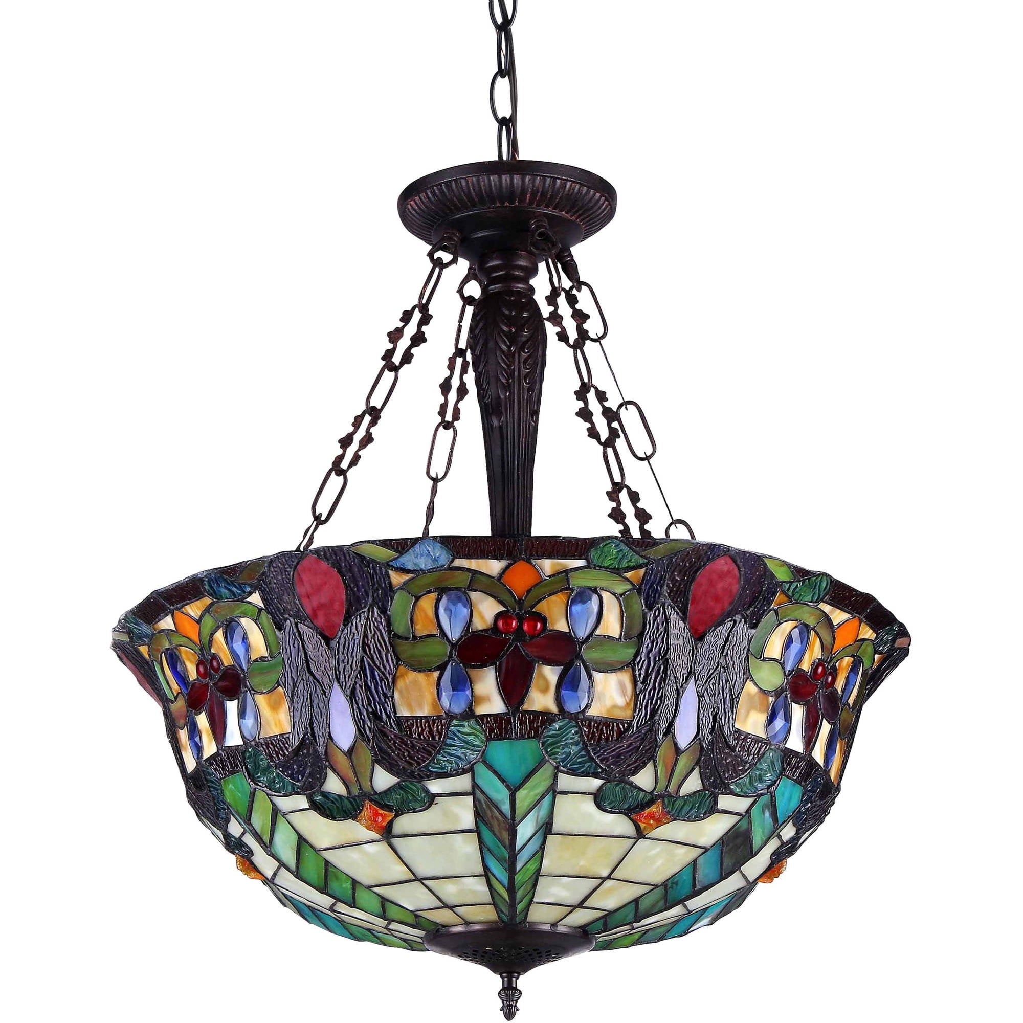 CHLOE Riley Tiffany 3 Light Victorian Inverted Ceiling Pendant Fixture 22" Shade