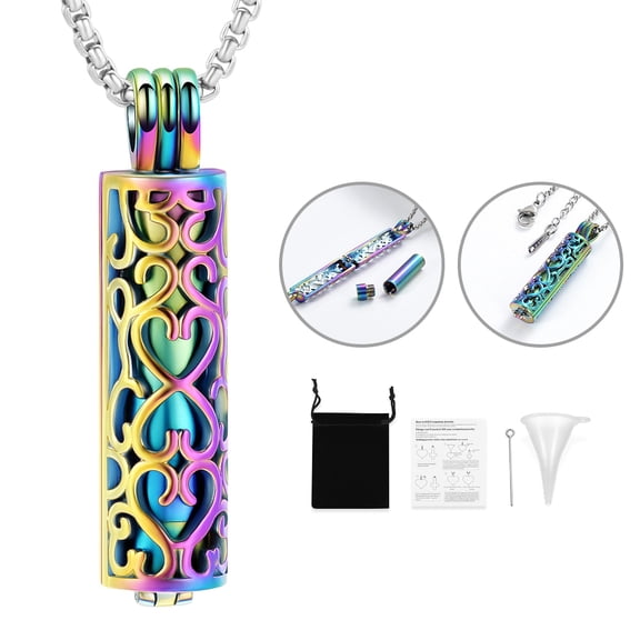Cylinder Urn Necklace for Ashes for Women Men Cremation Jewelry Keepsake Memorial Human Pet Ashes Pendant Hollow Cremation Jewelry Keepsake
