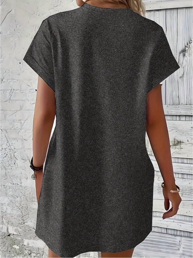 charcoal grey casual dress FRIFUL Women Charcoal Gray Crew Neck Color Block Ruffle Hem Loose Mid-Length Summer Casual Dress Tiered Ruffle Sleeve Maxi Dress Occasion,M