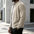 thumbnail image 3 of Havenx Corduroy Jacket for Men Ribbed Knit Full Zip Up Long Sleeve Jackets Mock Neck Solid Color Coat Casual Lightweight Vintage Warm Outfits,Khaki S, 3 of 6