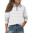 thumbnail image 2 of CCRFTGI Polo Shirts for Kids Girls 7-8 Uniform Striped Shirt Athletic Tennis Button Down Collared Polos Lightweight Long Sleeve Summer polo shirts Gray 13-14 Years, 2 of 4