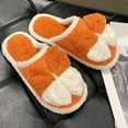 thumbnail image 4 of Penkiiy Warm Slippers for Women Women's Home Cotton Slippers Big Bowknot Clashing Color Cotton Slippers, Women's Cute Plush Color Blocking Cotton Slippers, Warm Slippers Soft Sole Orange Slippers, 4 of 6