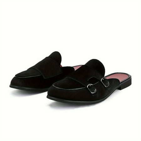 

PLUS SIZE Men s Double Monk Strap Mule Shoes With Suede Uppers Wear-resistant Slip On Versatile Backless Shoes For Outdoor Casual