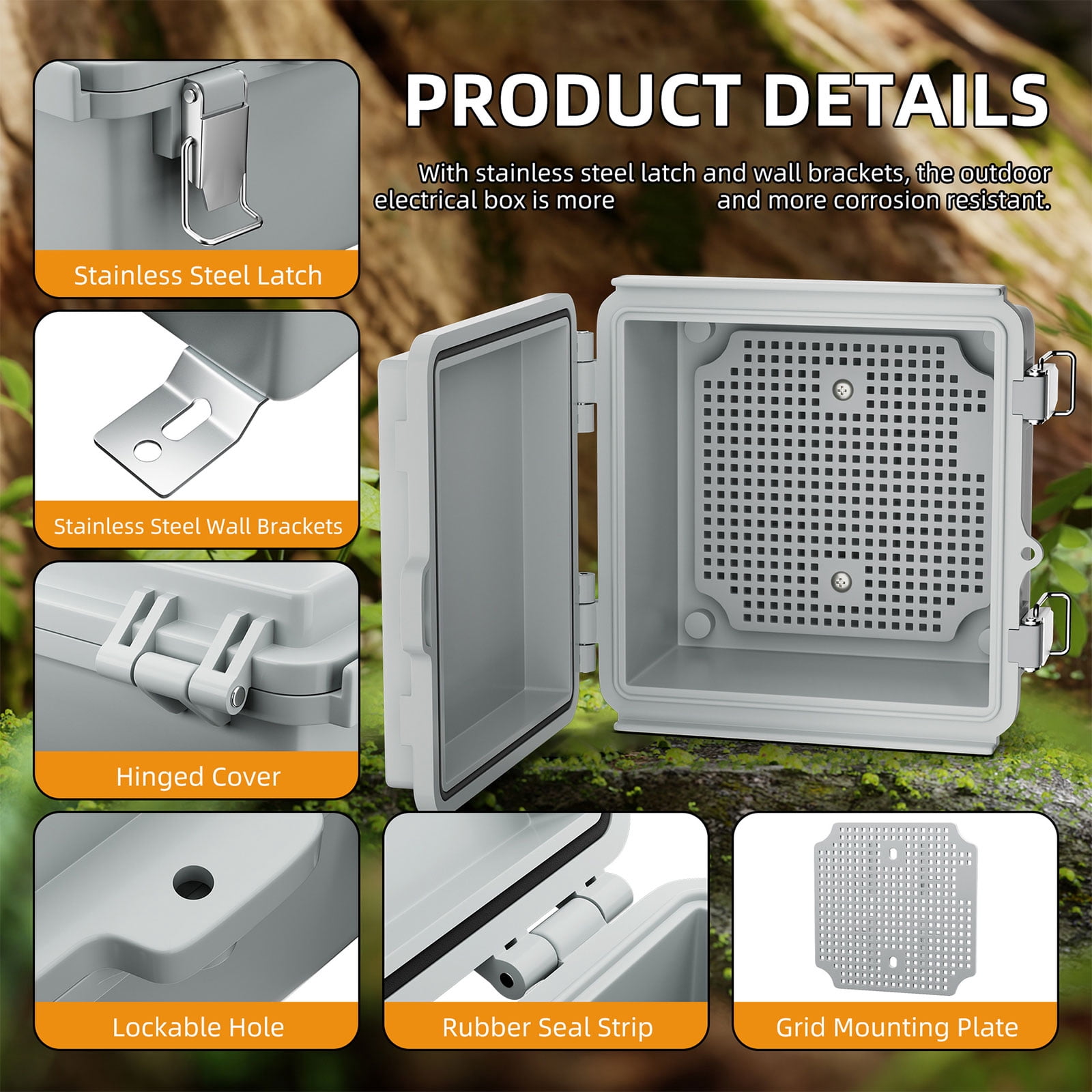 RUISINERY Outdoor Electrical Box Electronic Instrument Hinge Case Waterproof Junction Box with Mounting Plate Enduring