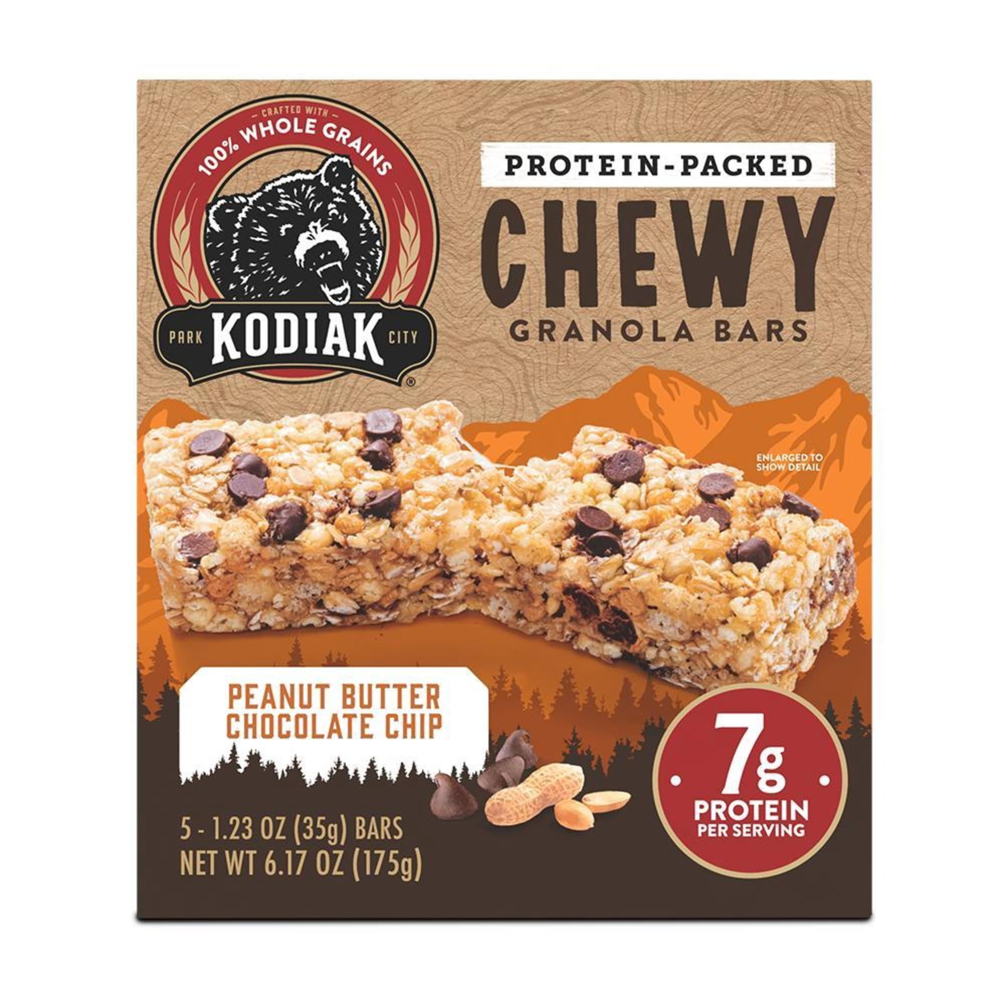 Kodiak Protein Packed Peanut Butter Chocolate Chip Chewy Granola Bar, 1.23 oz, 5 Count Cardboard Box