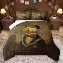 jejeloiu Kawaii Mallard Bowtie Full Size Comforter Sets,Rustic Farmhouse Bedding Comforter Set,Country Wild Animal Bedding Sets For Girls Kids,Microfiber Bedroom Decor Reversible,3-Piece