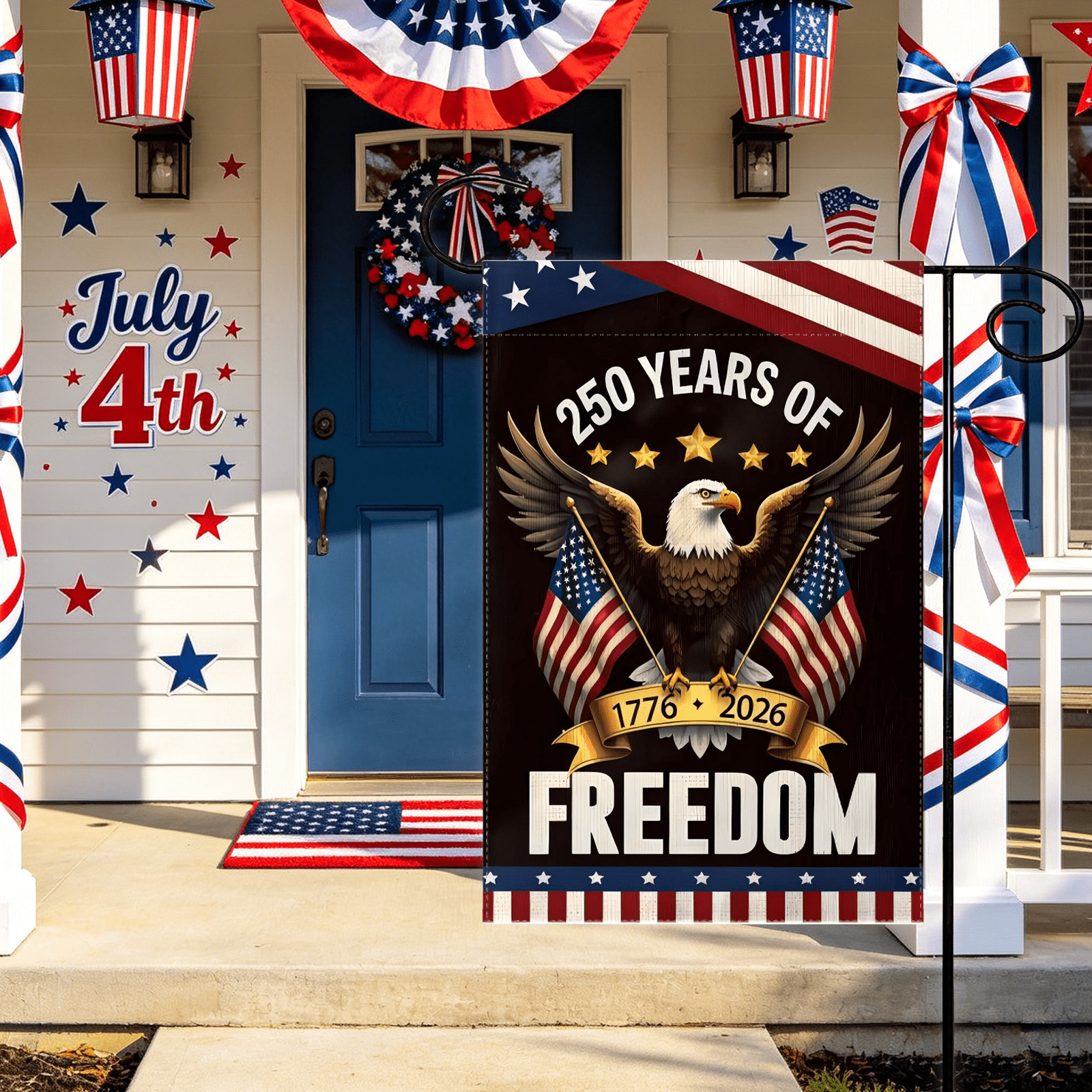 America 250th Garden Flags,USA 250th Anniversary Patriotic Flag Double-Sided with Eagle Design, 1776-2026 Commemorative, July 4th Party Outdoor Supplies,12 x 18 Inch