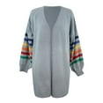thumbnail image 5 of Women Overcoat Plus Size Warm Rainbow Stripe Print Long Sleeve Open Front Winter Fashion Cardigan Outwear Sweater Tops Wool Short Sweater Sweater Leopard Button down Cardigan Sweaters for Women Thick, 5 of 6