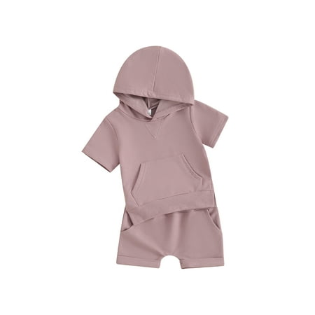 

Arvbitana Toddler Baby Boys Girls Solid Color Shorts Set Short Sleeve Hooded Slit T-shirt + Elastic Waist Shorts 6M 12M 18M 24M 3T Infant Summer 2Pcs Casual Outfits